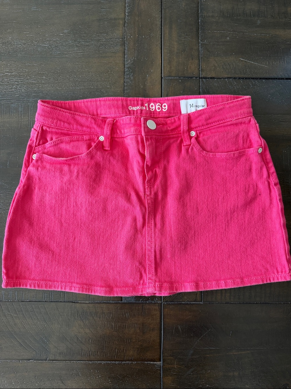 Girls GAP 1969 Bright Pink Denim Mini Skirt 14 regular - Adjustable Waist